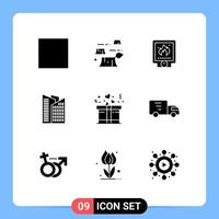 Pictogram Set of 9 Simple Solid Glyphs of lorry present system love skyscraper Editable Vector Design Elements