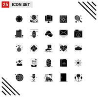 Universal Icon Symbols Group of 25 Modern Solid Glyphs of sport target computer business popup Editable Vector Design Elements