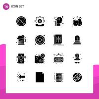 Modern Set of 16 Solid Glyphs Pictograph of apple agriculture phone mind thinking Editable Vector Design Elements