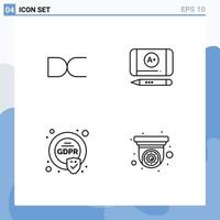 Stock Vector Icon Pack of 4 Line Signs and Symbols for decent eu crypto currency education camera Editable Vector Design Elements