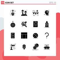 Set of 16 Modern UI Icons Symbols Signs for badge mind confetti human holiday Editable Vector Design Elements