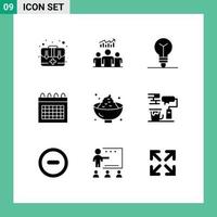 Modern Set of 9 Solid Glyphs and symbols such as food time success schedule calendar Editable Vector Design Elements