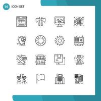 Modern Set of 16 Outlines Pictograph of mind server computer sprint iteration Editable Vector Design Elements