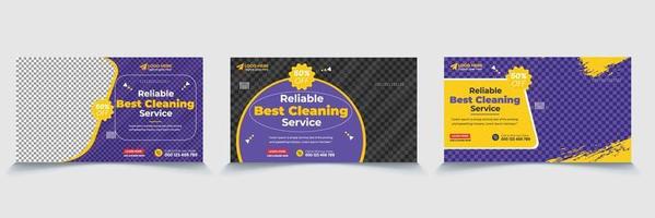 Reliable best cleaning service video thumbnail, web page banner eps vector file, fully editable post ready