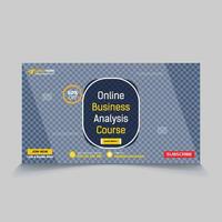 Online business analysis course web page banner, video thumbnail design vector