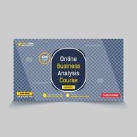 Online business analysis course web page banner, video thumbnail design vector