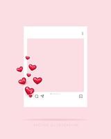 Social media photo frame with 3D flying hearts. Vector illustration in minimalist style