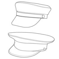 Set of outline military cap vector illustration isolated on white background. Outline military cap vector for coloring book.