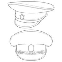 Set of outline military cap vector illustration isolated on white background. Outline military cap vector for coloring book.