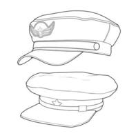 Set of outline military cap vector illustration isolated on white background. Outline military cap vector for coloring book.