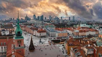 Aerial view of the Christmas tree near Castle Square with Column of Sigismund photo