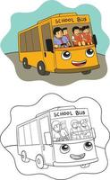 libro para colorear estudiante ir a la escuela en autobús vector
