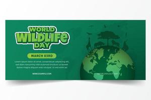 feliz día mundial de la vida silvestre 03 de marzo diseño de banner horizontal con ilustración de la naturaleza en el fondo de los mapas vector