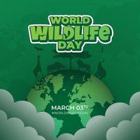 World Wildlife Day March 3td with nature illustration on maps background vector