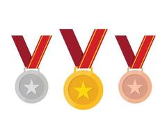 Gold silver bronze medals with ribbon illustration vector