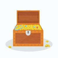 Vintage treasure chest with gold coin and ancient jewels vector