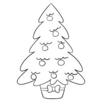 Cartoon Christmas tree for coloring books. Linear design for children's coloring books. vector