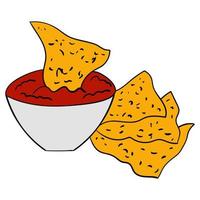 Nachos chips with sauce. A traditional dish of Mexican Cuisine. vector