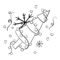 Cartoon Christmas tree for coloring books. Linear design for children's coloring books. vector