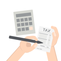 hand sign tax paper using pen in front calc png