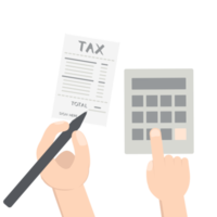 hand pressing calc counting tax paper and sign using pen png