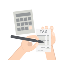 hand sign tax paper using pen in front calc png