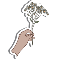 etiqueta bonita estética mão segurando buquê de flores diário de bala png