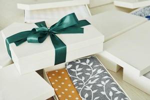 Close up view of gift boxes that lying down. Daytime lighting photo