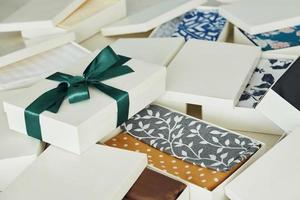 Close up view of gift boxes that lying down. Daytime lighting photo