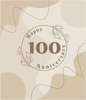 100 year anniversary, minimalist logo. brown vector illustration on Minimalist foliage template design, leaves line art ink drawing with abstract vintage background.