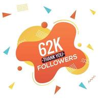62k seguidores, publicaciones en sitios sociales, ilustración vectorial de tarjetas de felicitación. seguidores medios sociales en línea ilustración etiqueta vector diseño.