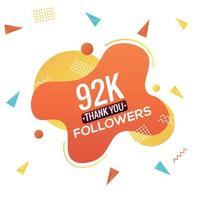 92k seguidores, publicaciones en sitios sociales, ilustración vectorial de tarjetas de felicitación. seguidores medios sociales en línea ilustración etiqueta vector diseño.
