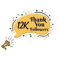 Thank you, 12K followers on speech bubble with megaphone vector design