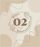 02 year anniversary, minimalist logo. brown vector illustration on Minimalist foliage template design, leaves line art ink drawing with abstract vintage background.