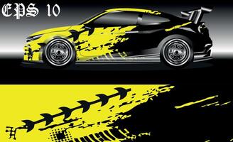 Racing car wrap design vector. Graphic abstract stripe racing background kit designs for wrap vehicle, race car, rally, adventure and livery vector