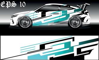 vector de diseño de envoltura de coche de carreras. diseños de kits de fondo de carreras de franjas abstractas gráficas para envolver vehículos, autos de carrera, rally, aventura y librea