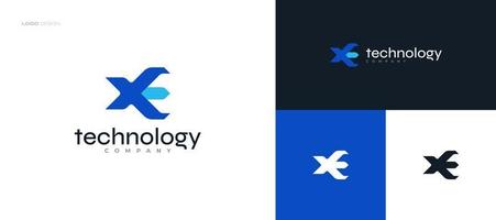 Abstract and Modern Initial Letter X and E Logo Design. XE or EX Logo in Blue Color Combination for Business and Technology Brand Identity vector