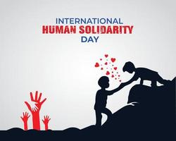 International Human Solidarity Day. People help person silhouette World Globe Concept. Template for background, banner, card, poster with text inscription. Vector illustration.