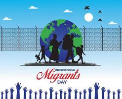 World Refugee day concept Vector Illustration. World refugee day Template for background, banner, card, poster. refugee families near the fence- International Migrants Day concept.