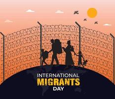 ilustración vectorial del concepto del día mundial de los refugiados. plantilla del día mundial de los refugiados para fondo, pancarta, tarjeta, afiche. familias de refugiados cerca de la valla - concepto del día internacional del migrante. vector