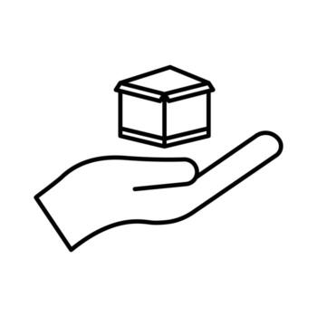 hand icon illustration with cargo box. suitable for order safety icon. icon related to logistic, delivery. Line icon style. Simple vector design editable