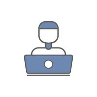 People icon illustration in front of laptop. Programmer icon. icon related to developer. Two tone icon style. suitable for apps, websites, mobile apps. Simple vector design editable