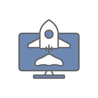 Monitor screen icon Illustration with rocket. suitable for start up icon. icon related to developer. Two tone icon style. suitable for apps, websites, mobile apps. Simple vector design editable