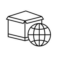 Cargo box icon illustration with earth. suitable for global order icon.   icon related to logistic, delivery. Line icon style. Simple vector design editable