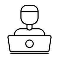 ilustración de icono de personas frente a la computadora portátil. icono del programador. icono relacionado con el desarrollador. estilo de icono de línea. adecuado para aplicaciones, sitios web, aplicaciones móviles. diseño vectorial simple editable vector