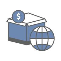 Cargo box icon illustration with earth and dollar. suitable for global price icon. icon related to logistic, delivery. Two tone icon style. Simple vector design editable