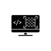 Monitor screen icon illustration with coding, programing editor. icon related to developer. Glyph icon style. suitable for apps, websites, mobile apps. Simple vector design editable