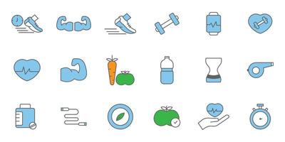 Fitness illustration icon set. Two tone icon style. icon related to sport. Simple vector design editable