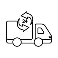 Delivery truck icon illustration with arrow and 24 hour. suitable for fast shipping icon. icon related to logistic, delivery. Line icon style. Simple vector design editable