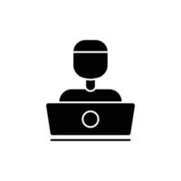 People icon illustration in front of laptop. Programmer icon. icon related to developer. Glyph icon style. suitable for apps, websites, mobile apps. Simple vector design editable